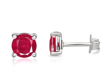 Natural Ruby 925 Solid Sterling Silver Earrings 5mm