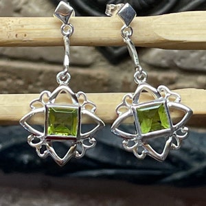 Natural 2ct Peridot 925 Solid Sterling Silver Earrings 25mm