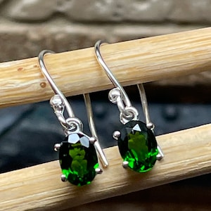 Natural Green Chrome Diopside 925 Solid Sterling Silver Earrings 20mm