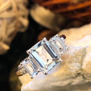 天然アクアマリンスターリングシルバーの結婚指輪 - ハンドメイド