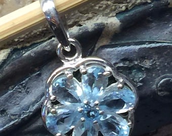 Natural 2ct Blue Topaz 925 Solid Sterling Silver Pendant 22mm