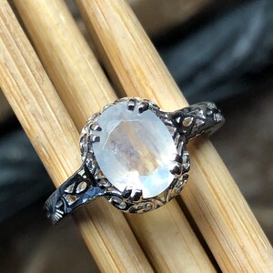 Natural Rainbow Moonstone 925 Solid Sterling Silver Engagement Ring Size 6, 7, 8, 9