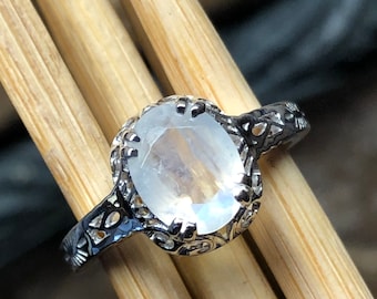 Natural Rainbow Moonstone 925 Solid Sterling Silver Engagement Ring Size 6, 7, 8, 9