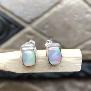 Natural Ethiopian Opal 925 Solid Sterling Silver Stud Earrings 7mm
