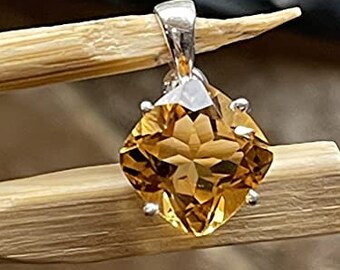 Genuine 2ct Golden Citrine 925 Solid Sterling Silver Pendant 18mm