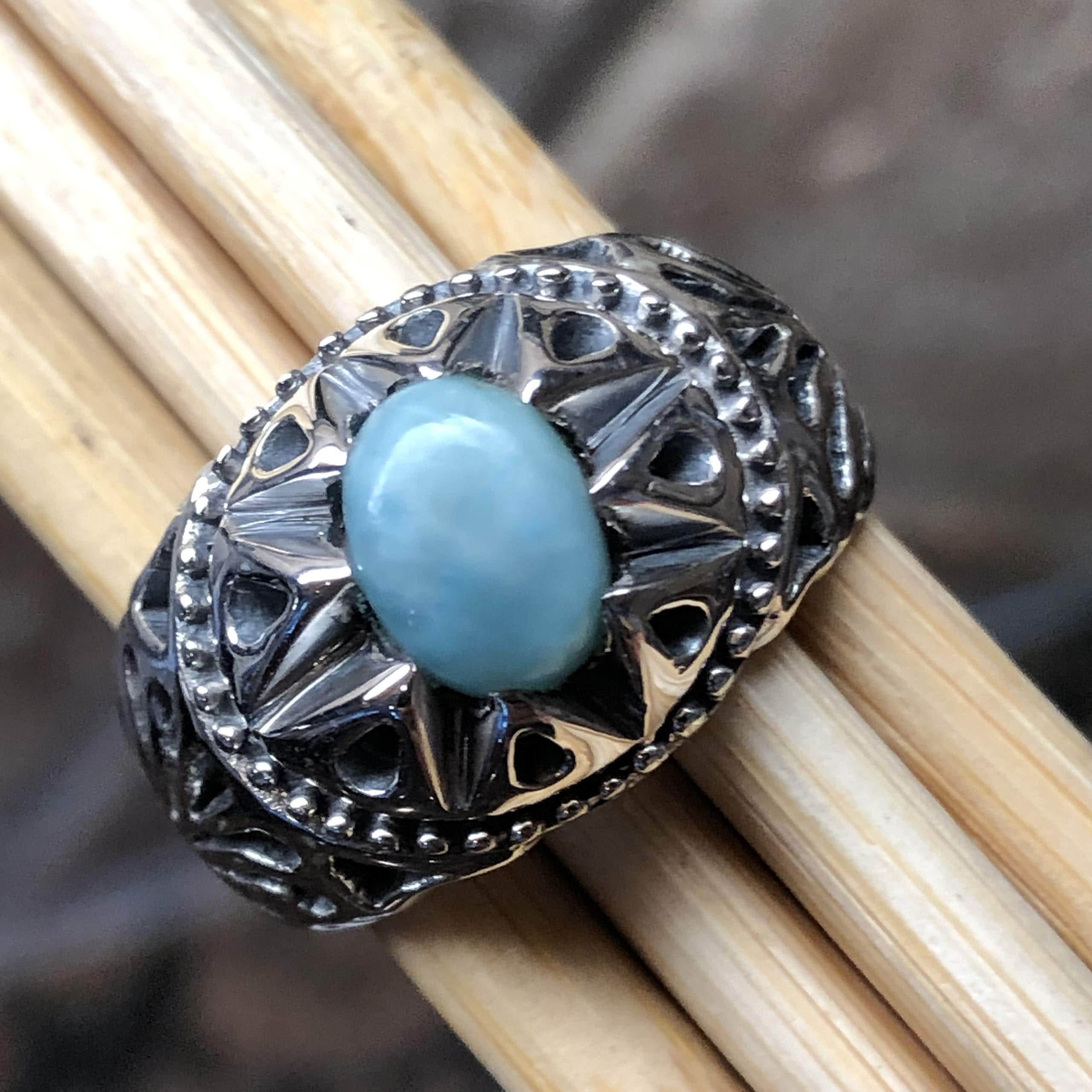 ドミニカ共和国産 ラリマー　シルバーリング ハンドメイドのドミニカ産ラリマーリング：925スターリングシルバーの