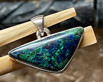 Ciondolo in argento massiccio 925 con malachite naturale in crisocolla da 20 mm