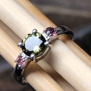 Natural Green Tourmaline, Red Tourmaline 925 Solid Sterling Silver Engagement Ring Size 5, 6, 7, 8, 9