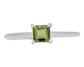 Natural Green Moldavite 925 Solid Sterling Silver Engagement Ring Size 6, 7, 8