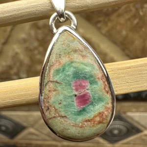 Pendentif en argent sterling 925 avec rubis naturel fuchsite 30 mm