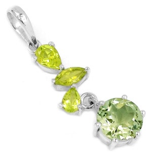 Natural 4ct Green Amethyst, Green Peridot 925 Solid Sterling Silver Pendant 40mm