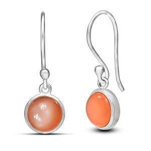 Natural Peach Orthoclase Moonstone 925 Sterling Silver Earrings 25mm