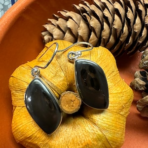 Natural Hematite 925 Solid Sterling Silver Earrings 35mm