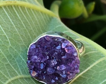 Genuine Purple Amethyst 925 Solid Sterling Silver Raw Ring Size 5.75