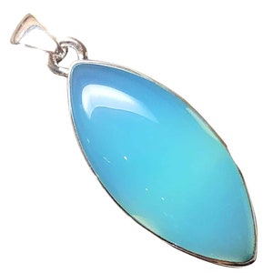Natural Aqua Blue Chalcedony 925 Solid Sterling Silver Pendant 40mm