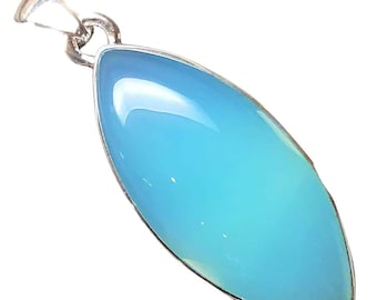 Colgante de plata de ley 925 con calcedonia azul agua natural de 40 mm