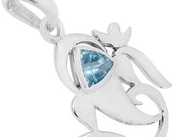 Natural Blue Topaz 925 Solid Sterling Silver Om Style Pendant 22mm