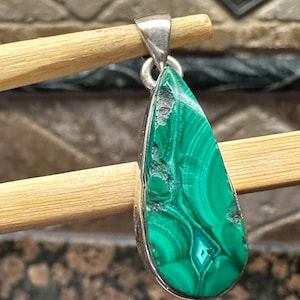 Natural Malachite in Chrysocolla 925 Solid Sterling Silver Pendant 35mm