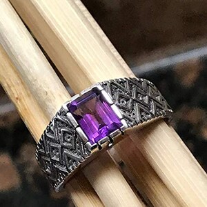 Genuine 2ct Purple Amethyst 925 Solid Sterling Silver Men's Ring Size 7, 8, 9, 10, 12, 13 image 5