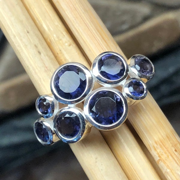 Natural 4ct Iolite 925 Solid Sterling Silver Wedding Ring Size 6, 7, 8, 9