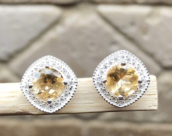 Natural 2ct Golden Citrine 925 Solid Sterling Silver Stud Earrings 10mm