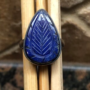 Natural Blue Lapis Lazuli 925 Solid Sterling Silver Handcarved Ring Size 8