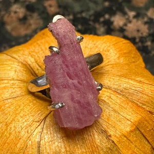 Natural Pink Tourmaline 925 Solid Sterling Silver Raw Ring Size 6.25