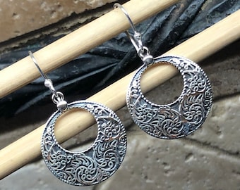 Art Deco Filigree 925 Solid Sterling Silver Earrings 35mm