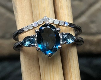 Natural 1.25ct London Blue Topaz 925 Solid Sterling Silver Engagement Ring Size 6, 7, 8, 9