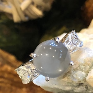 Natural Grey Moonstone Engagement Ring: 925 Sterling Silver