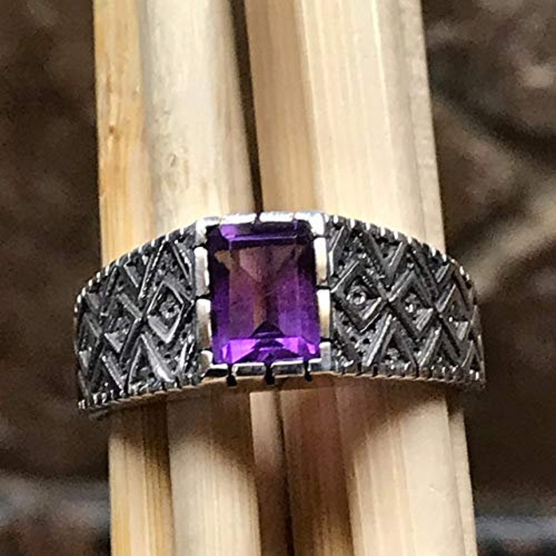 Genuine 2ct Purple Amethyst 925 Solid Sterling Silver Men's Ring Size 7, 8, 9, 10, 12, 13 image 4