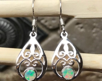 Genuine Ethiopian Opal 925 Solid Sterling Silver Earrings 30mm