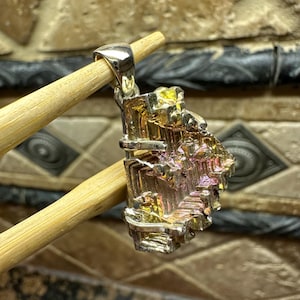 Natural Bismuth Crystal 925 Solid Sterling Silver Pendant 35mm