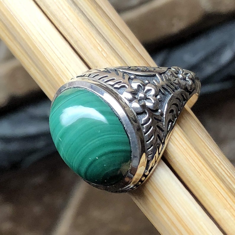 Natural Green Malachite 925 Solid Sterling Silver Men's Ring Size 8, 9, 10, 11, 12 image 5