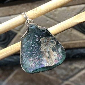 Ancient Roman Glass 925 Solid Sterling Silver Pendant 40mm
