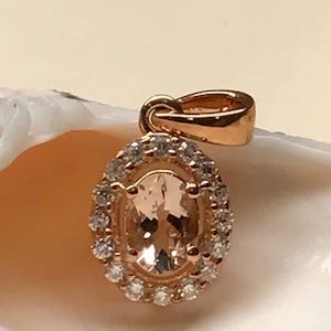 Morganite pêssego natural ouro rosa 14k sobre pingente de prata esterlina 18 mm
