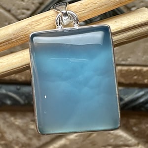 Natural Blue Chalcedony 925 Solid Sterling Silver Pendant 35mm