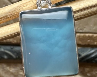 Colgante de plata de ley maciza 925 con calcedonia azul natural, 35 mm