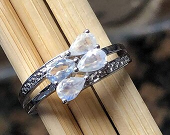 Genuine Rainbow Moonstone 925 Sterling Silver Engagement Ring Size 5, 6, 7, 8, 9