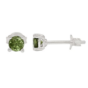Natural Green Moldavite 925 Solid Sterling Silver Earrings 6mm
