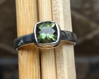 Natural 1ct Green Moldavite 925 Solid Sterling Silver Engagement Ring Size 6.5, 6.75, 7, 8.5, 9, 10