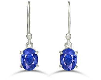 Genuine Blue Sapphire 925 Solid Sterling Silver Earrings 20mm