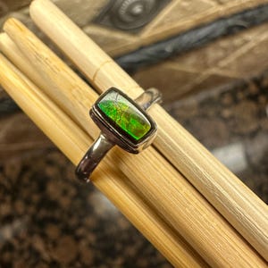 Natural Canadian Ammolite 925 Solid Sterling Silver Engagement Ring Size 6