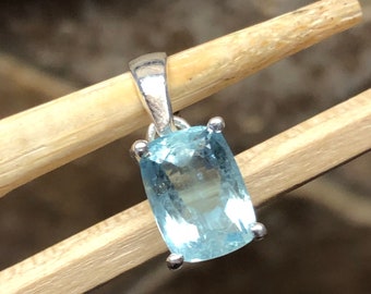 Genuine 2.5ct Aquamarine 925 Solid Sterling Silver Pendant 18mm