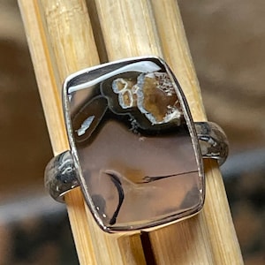Natural Turkish stick and Pseudomorph Agate 925 Sterling Silver Ring Size 6.25