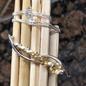 Natural 2ct Golden Citrine 925 Solid Sterling Silver Pendant Necklace 16&#39;&#39;