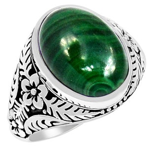 Natural Green Malachite 925 Solid Sterling Silver Men's Ring Size 8, 9, 10, 11, 12 image 1