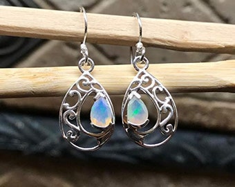 Genuine Ethiopian Opal 925 Solid Sterling Silver Earrings 25mm