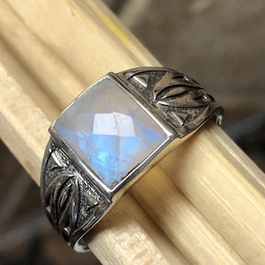Rainbow Moonstone Sterling Silver Men's Ring: Handmade Gemstone Jewelry