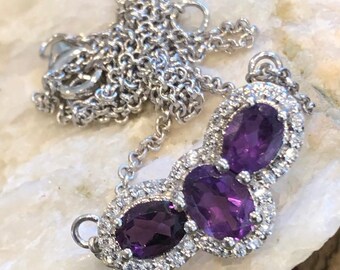 Natural 4ct Purple Amethyst 925 Solid Sterling Silver Pendant Necklace 16"